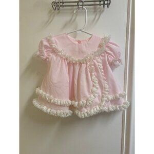 Vintage Light Pink Lace Ruffle Baby Girls Dress Size 3-6 Months